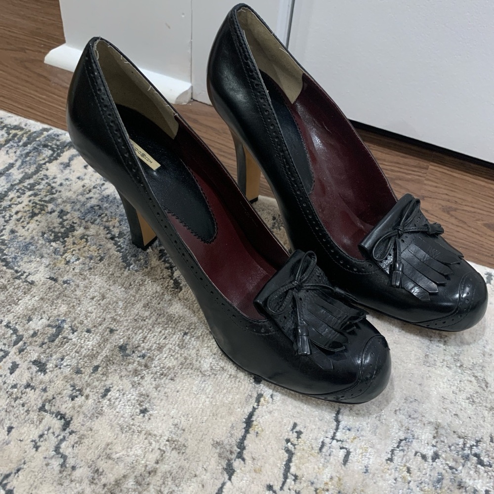 Max Studio Black Leather Tassel Heels